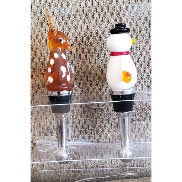 Art-glass Reindeer and Snowman Wine Bottle Stoppers LS Arts House Warming Gift - Picture 4 of 8